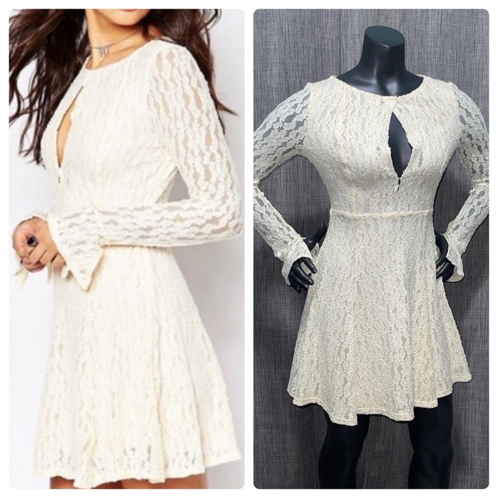 NWT Free People Cream Lace Fit & Flare Dress in Shearling (cream) Small
